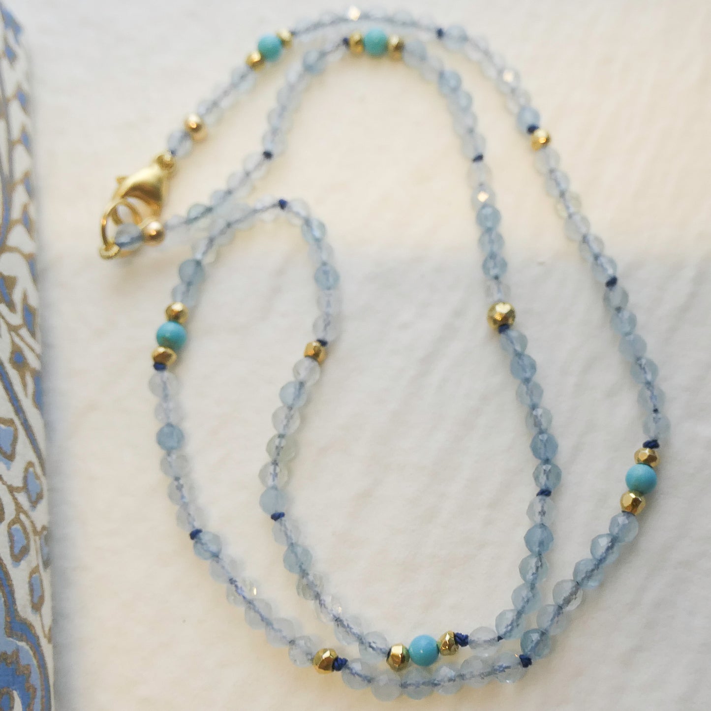 Aquamarine Natural Gemstone Beaded Necklace 42cm