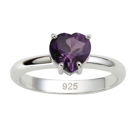 8mm Heart Amethyst Silver Ring