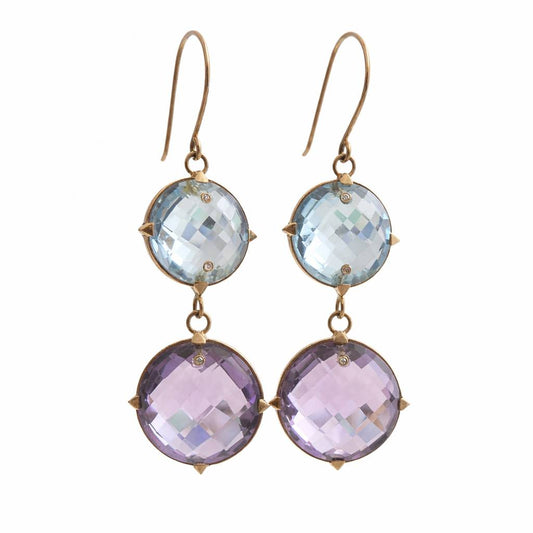 Blue Topaz and Amethyst 14kt Yellow Gold Earrings