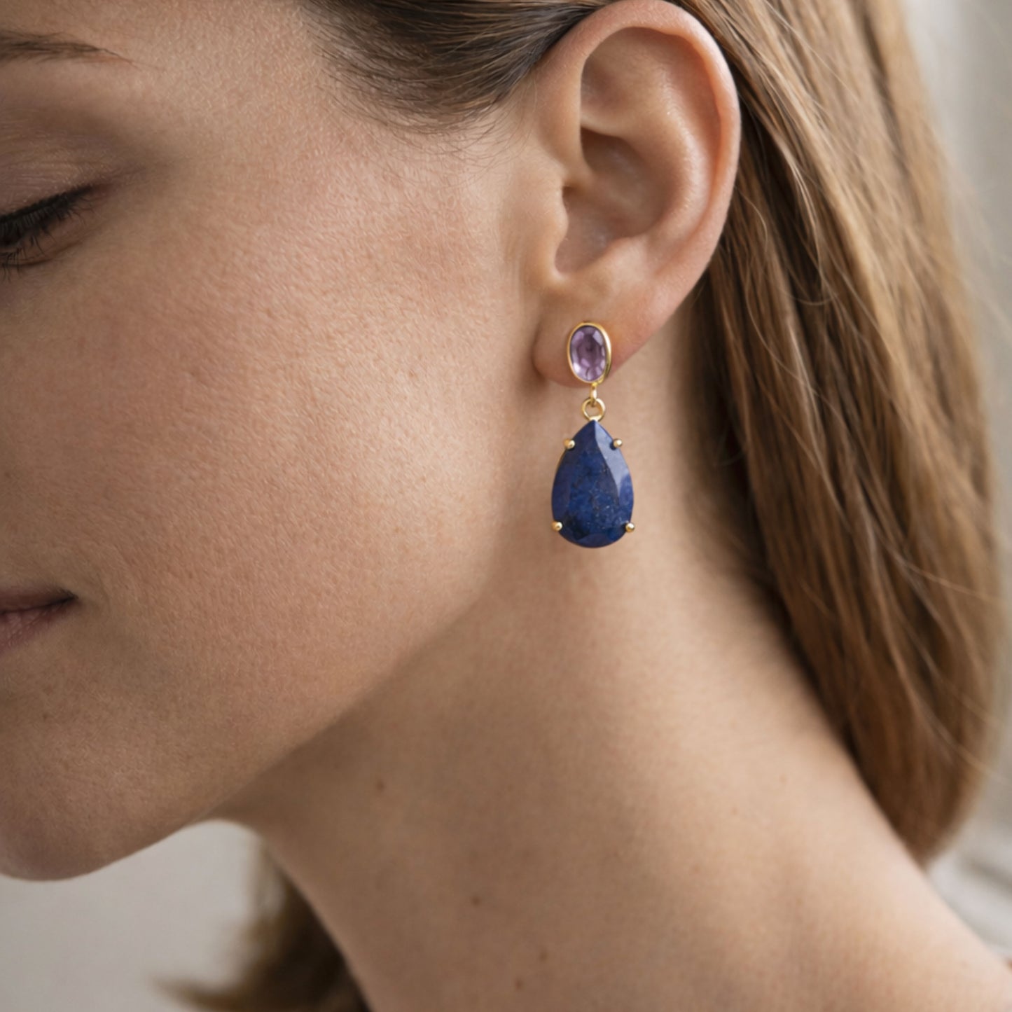 Amethyst and Lapis Lazuli Drop Earrings