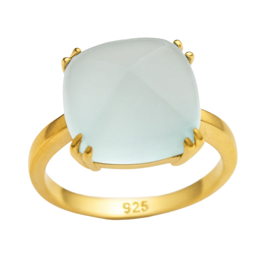 12mm Aqua Chalcedony Gold Plated Sterling Silver Ring