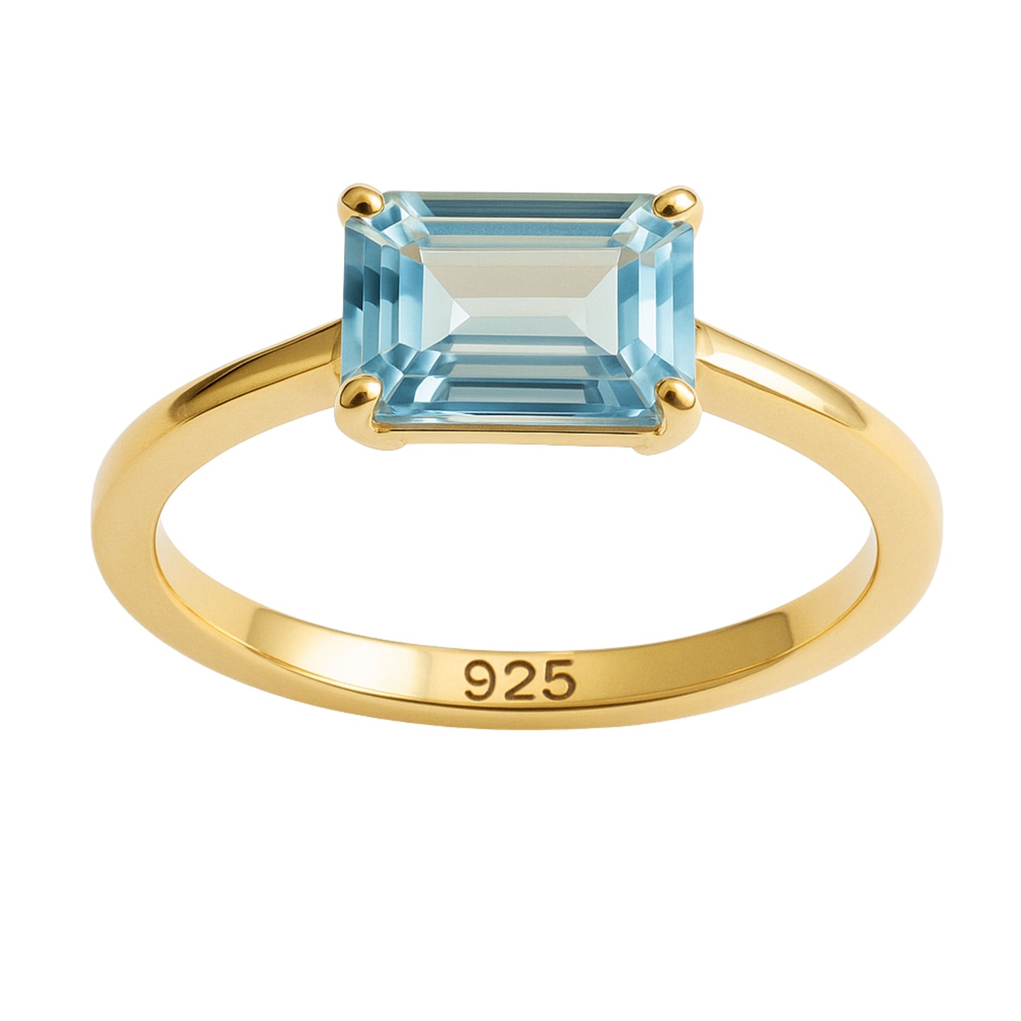 Blue Topaz Baguette Gold Plated Sterling Silver Ring