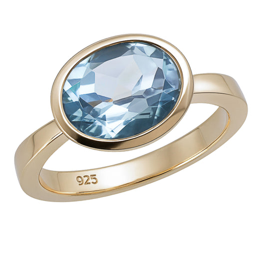 8x10mm Oval Blue Topaz Gold Plated Sterling Silver Ring