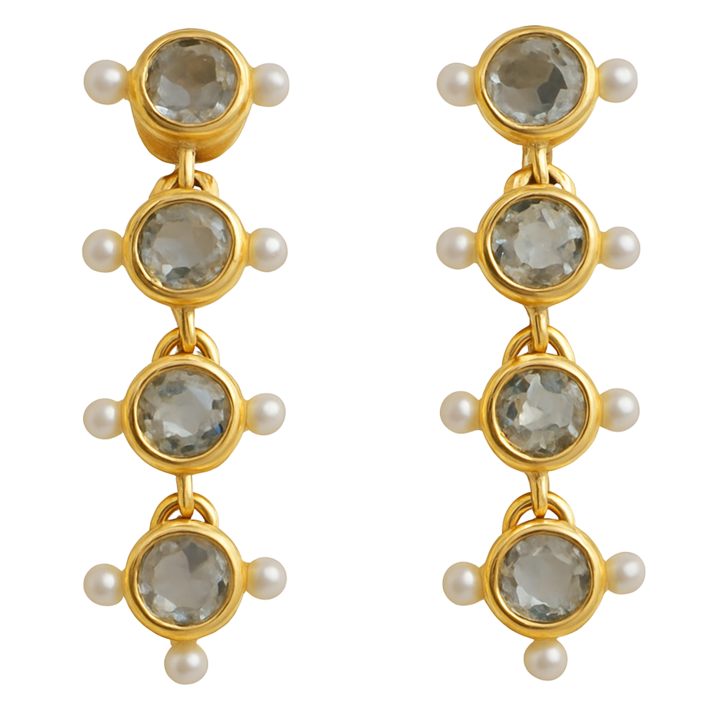 Blue Topaz and Cultured Pearl Gold Plated Sterling Silver Post Drop Earrings