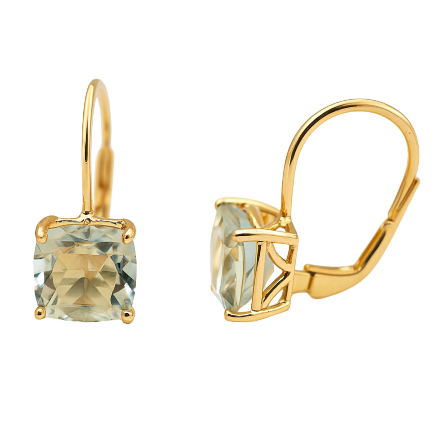 Green Amethyst Gold Vermeil Leverback Earrings