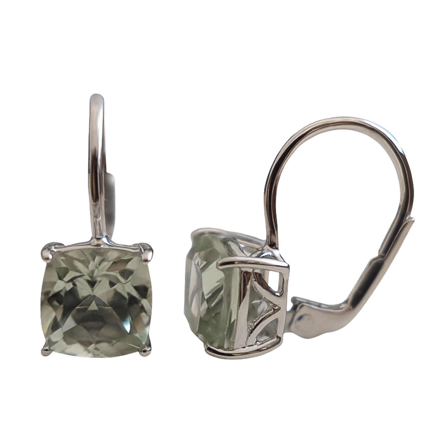 Green Amethyst Silver Leverback Earrings