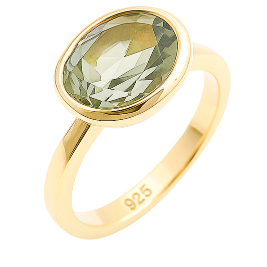 8x10mm Oval Green Amethyst Gold Plated Sterling Silver Ring