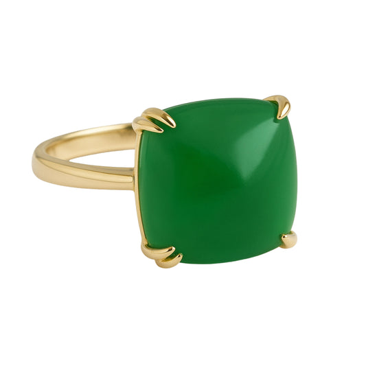 12mm Green Chalcedony Gold Plated Sterling Silver Ring
