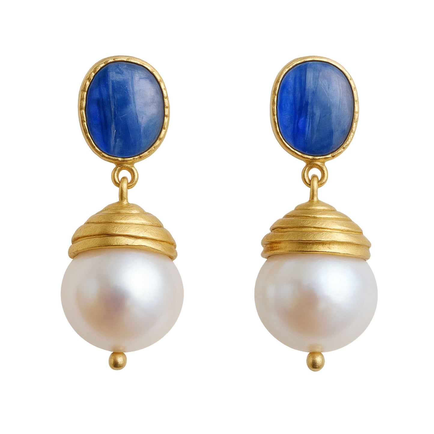 Kyanite and Cultured Pearl Gold Plated Sterling Silver Post Drop Earrings