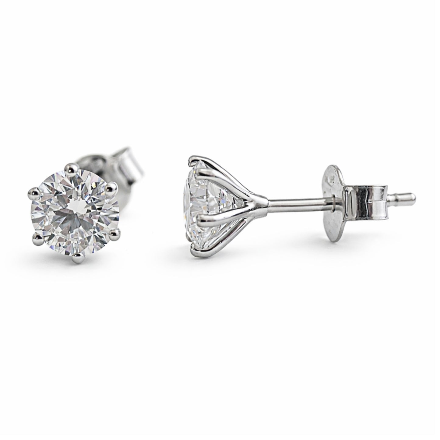 1 Carat Lab Grown Diamond Stud Earrings – D/VVS1 – 14K White Gold – IGI Report