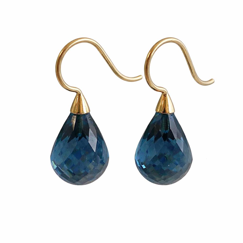 London Blue Topaz Briolette 14kt Yellow Gold Drop Earrings