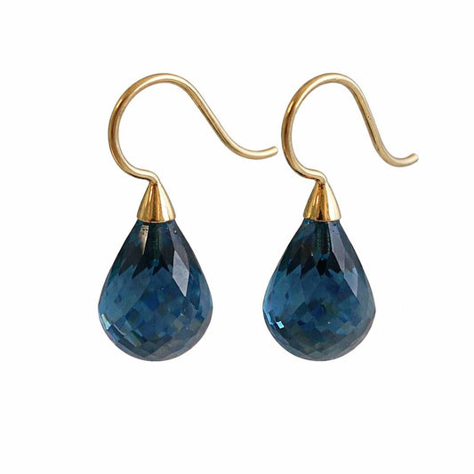 London Blue Topaz Briolette 14kt Yellow Gold Drop Earrings