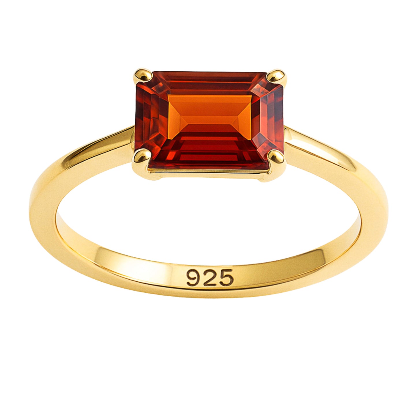 Madeira Citrine  Baguette Gold Plated Sterling Silver Ring