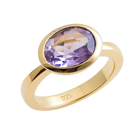 8x10mm Oval Amethyst Gold Plated Sterling Silver Ring