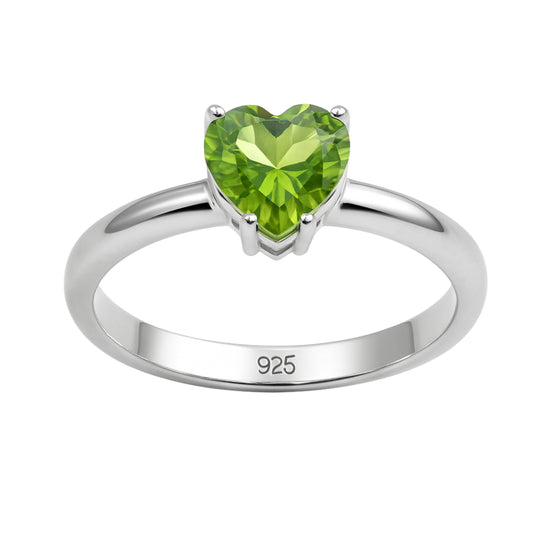 8mm Heart Peridot Silver Ring