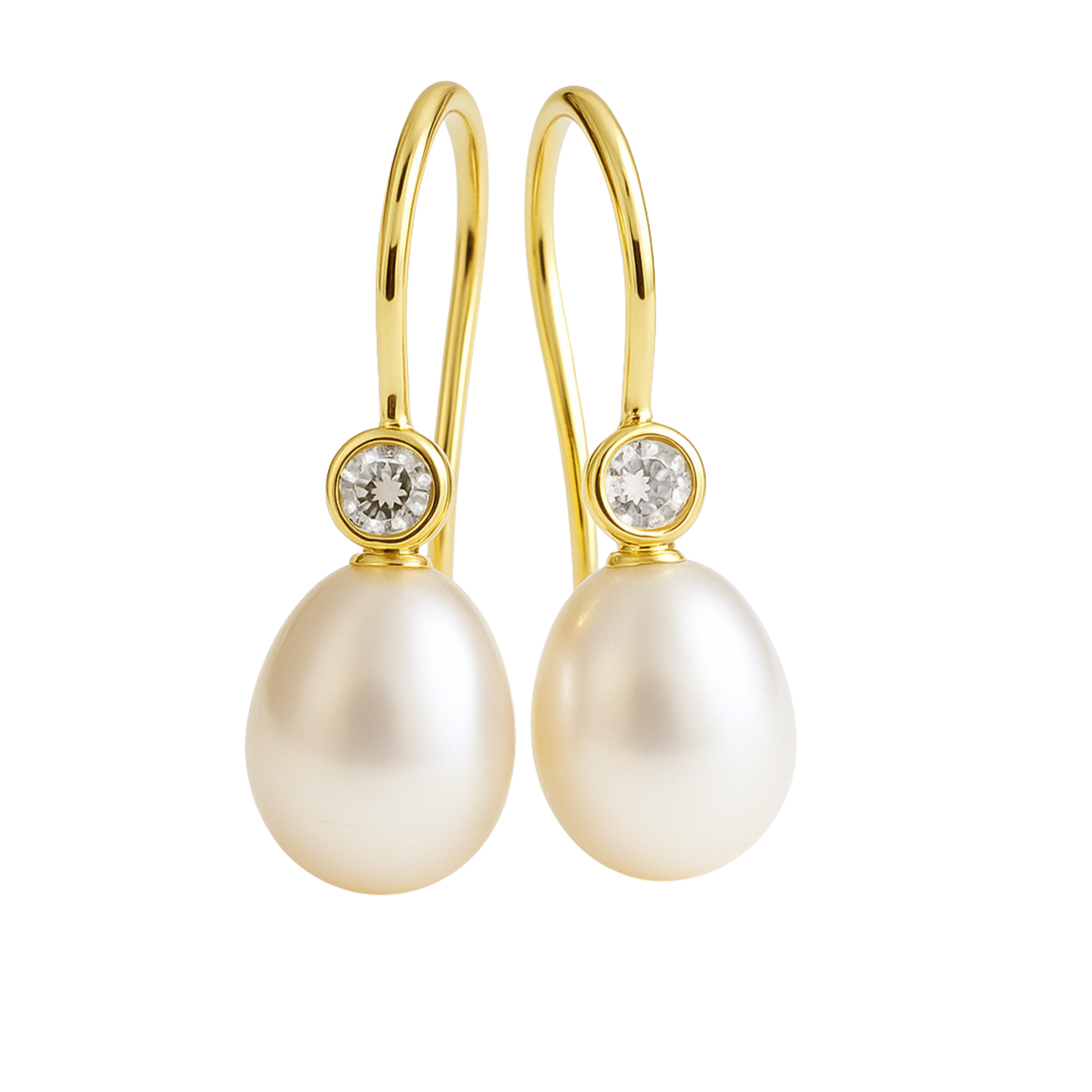 8-9mm Cultured Freshwater Pearl and Cubic Zirconia Gold Plated Sterling Silver Drop Dangle Earrings