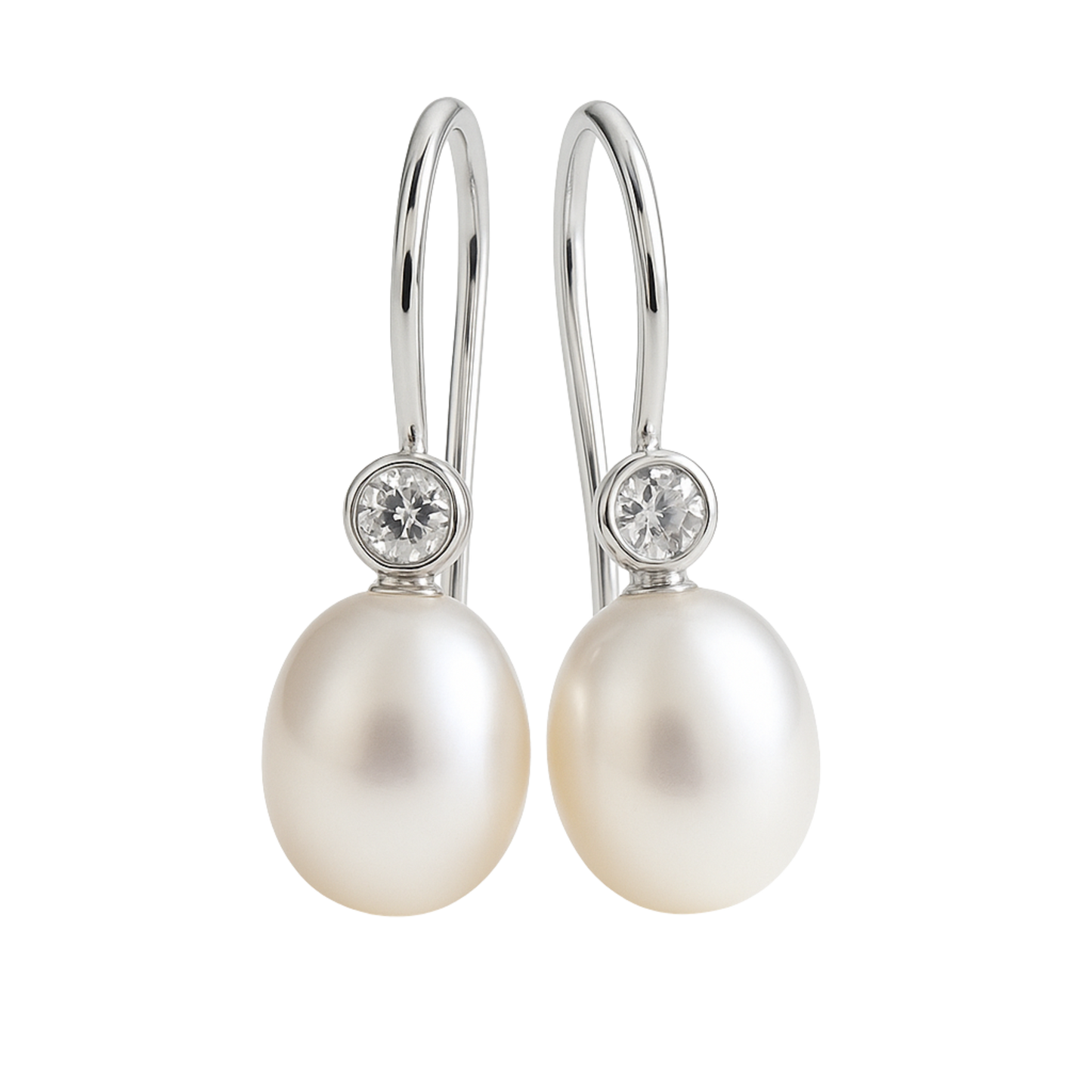 8-9mm Cultured Freshwater Pearl and Cubic Zirconia Sterling Silver Drop Dangle Earrings