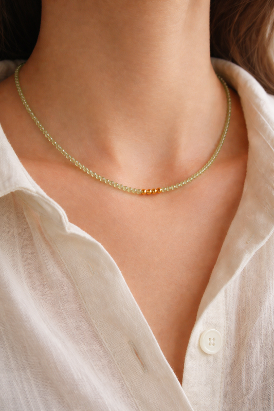 Peridot Natural Gemstone Beaded Necklace 16 inches with one inch extender