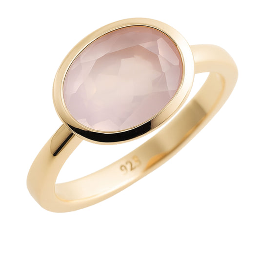 8x10mm Oval Rose Quartz Gold Plated Sterling Silver Ring