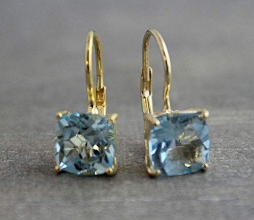 Blue Topaz Gold Vermeil Leverback Earrings