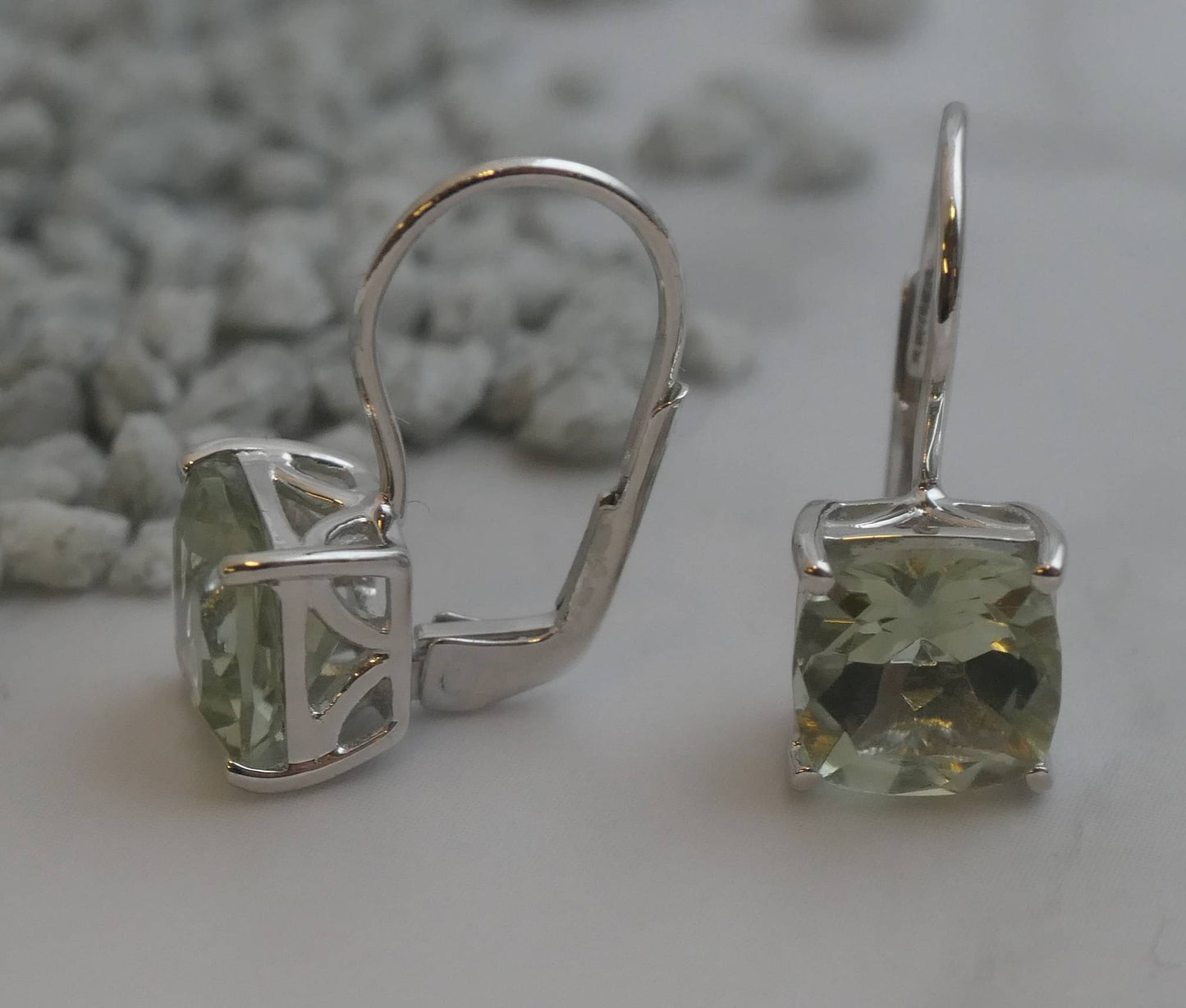 Green Amethyst Silver Leverback Earrings