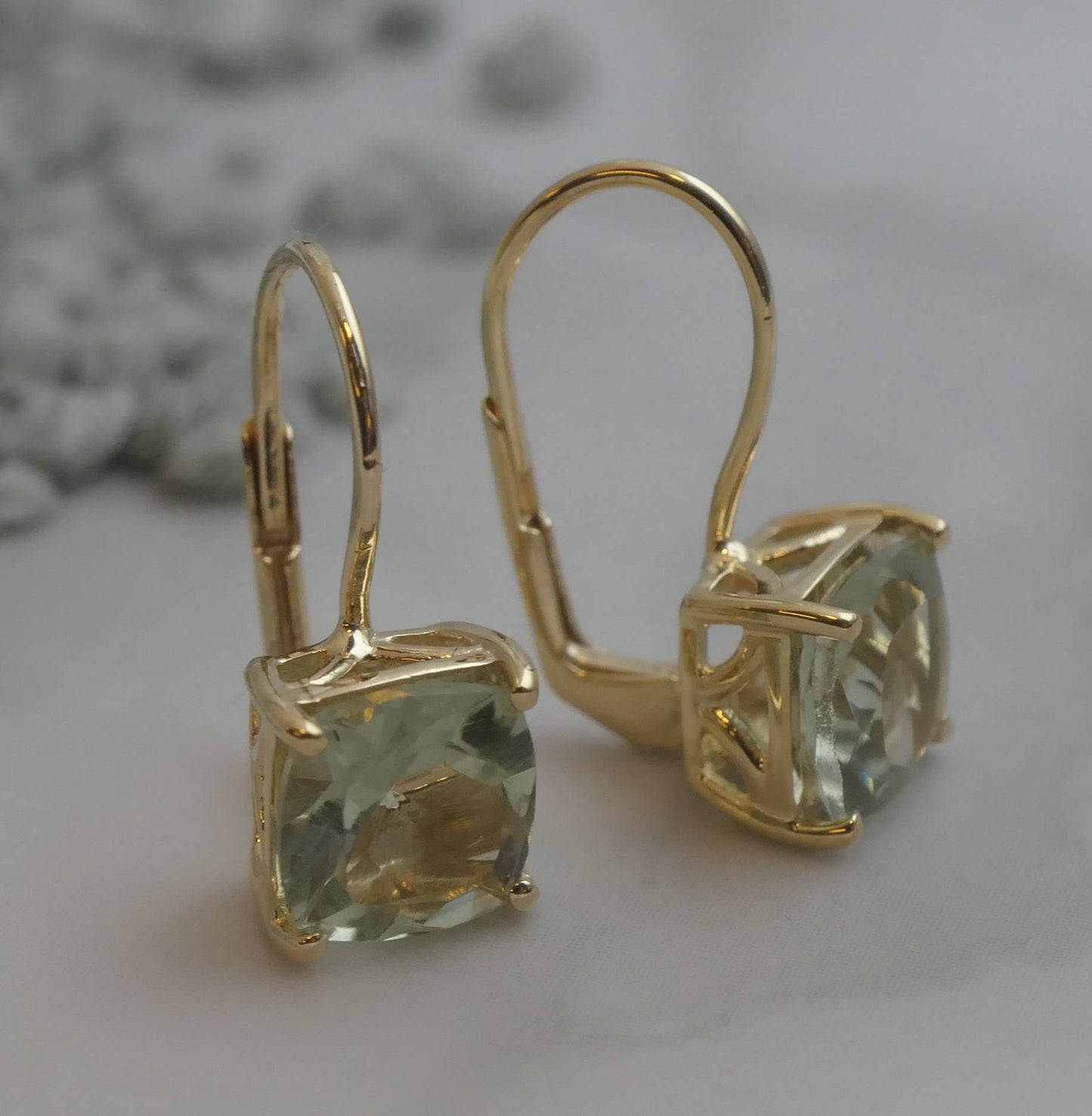 Green Amethyst Gold Vermeil Leverback Earrings