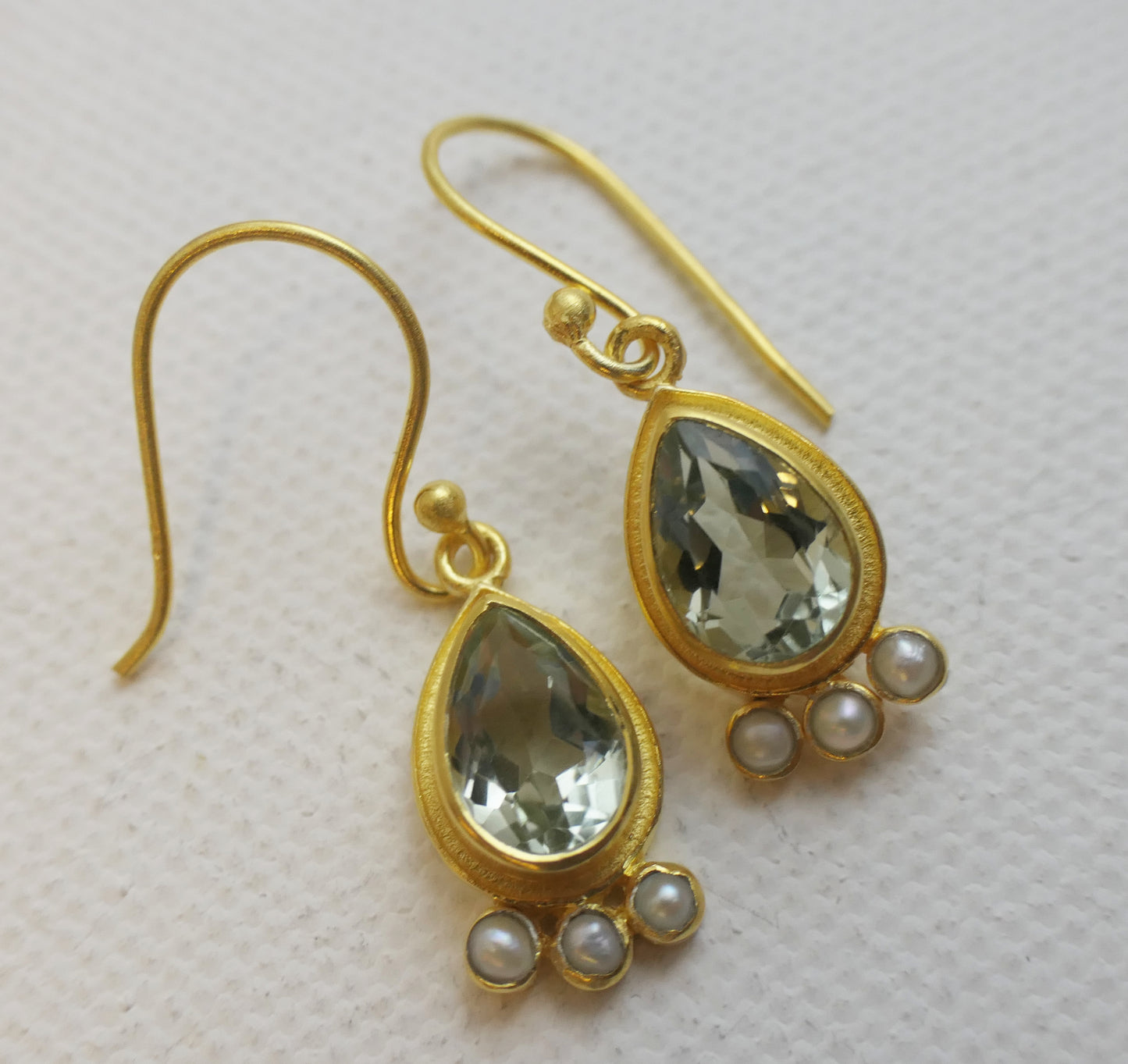 Prasiolite  and Cultured Pearl Vermeil Drop Earrings