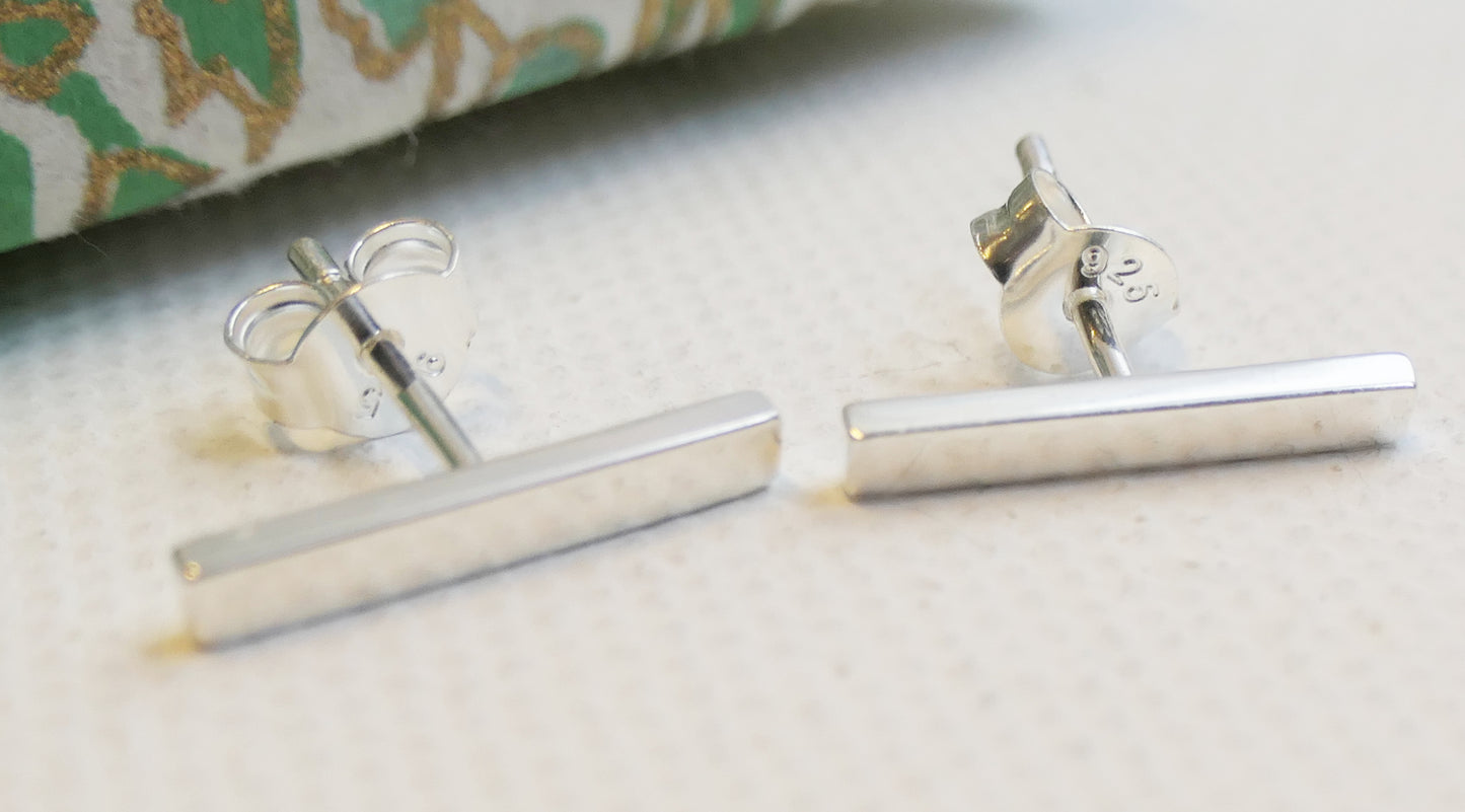 Minimalist Sterling Silver Stick Linear Bar Stud Earrings