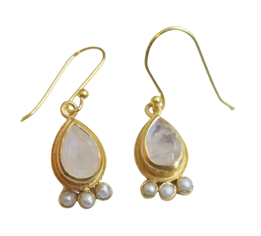 Moonstone and Cultured Pearl Vermeil Drop Earrings