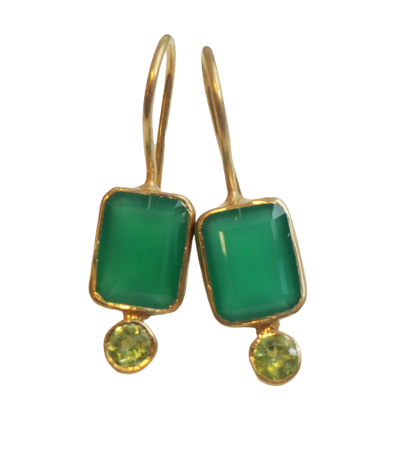 Green Chalcedony and Peridot Vermeil Drop Earrings