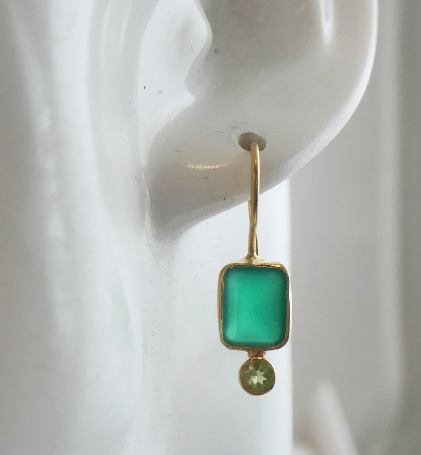 Green Chalcedony and Peridot Vermeil Drop Earrings