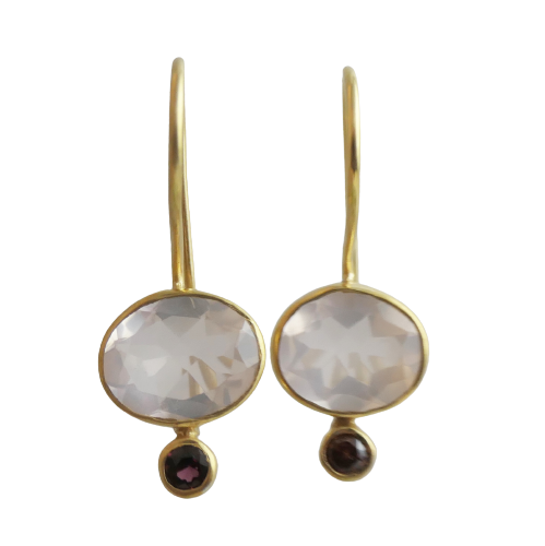 Rose Quartz and Rhodolite Garnet Vermeil Drop Earrings