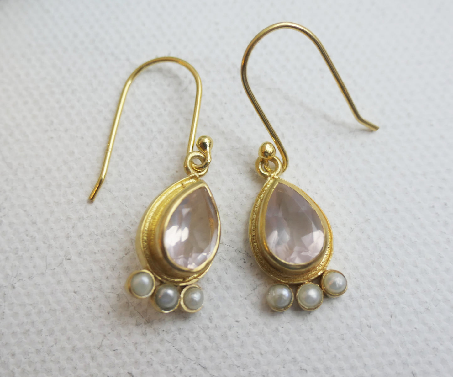 Rose Quartz and Cultured Pearl Vermeil Drop Earrings