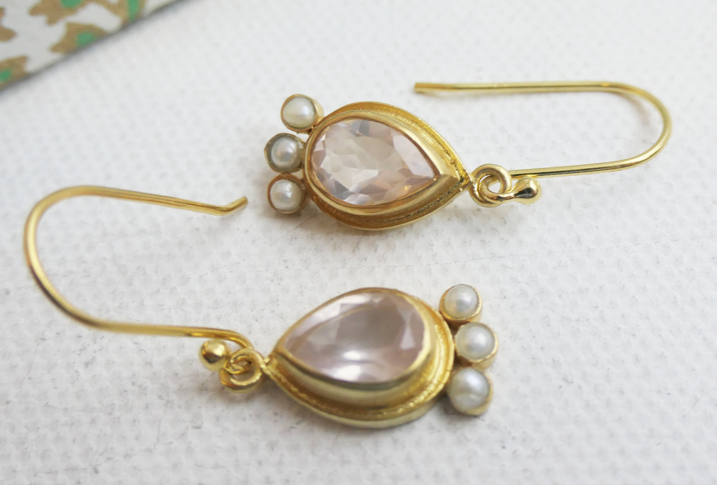 Rose Quartz and Cultured Pearl Vermeil Drop Earrings