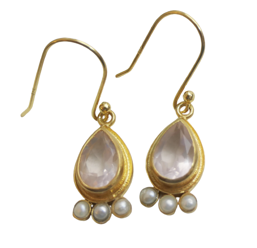 Rose Quartz and Cultured Pearl Vermeil Drop Earrings