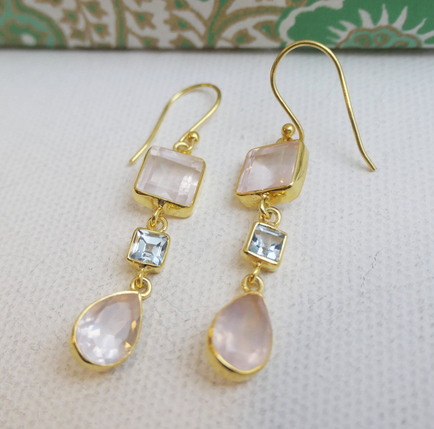 Rose Quartz and Blue Topaz Vermeil Earrings