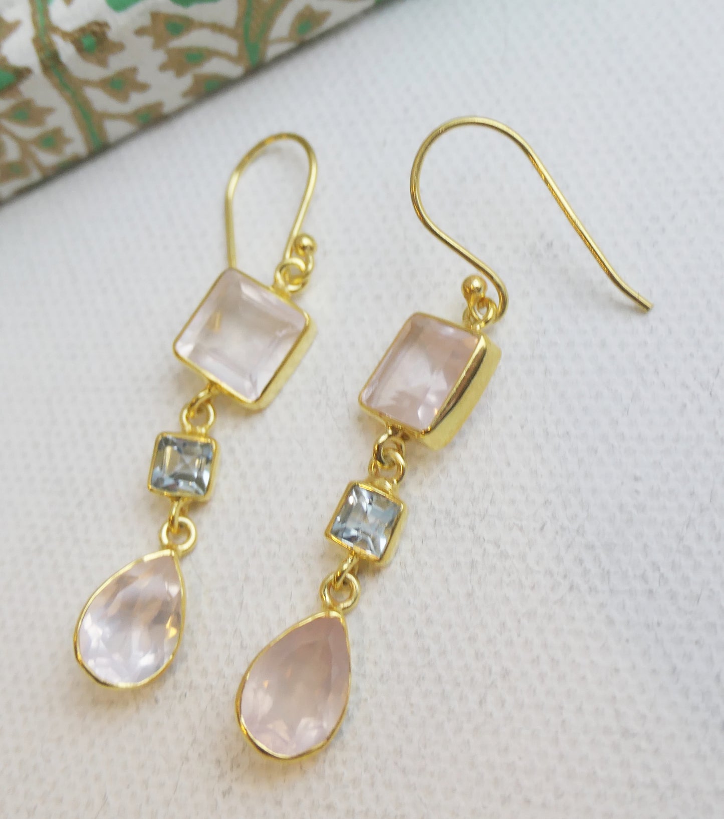 Rose Quartz and Blue Topaz Vermeil Earrings