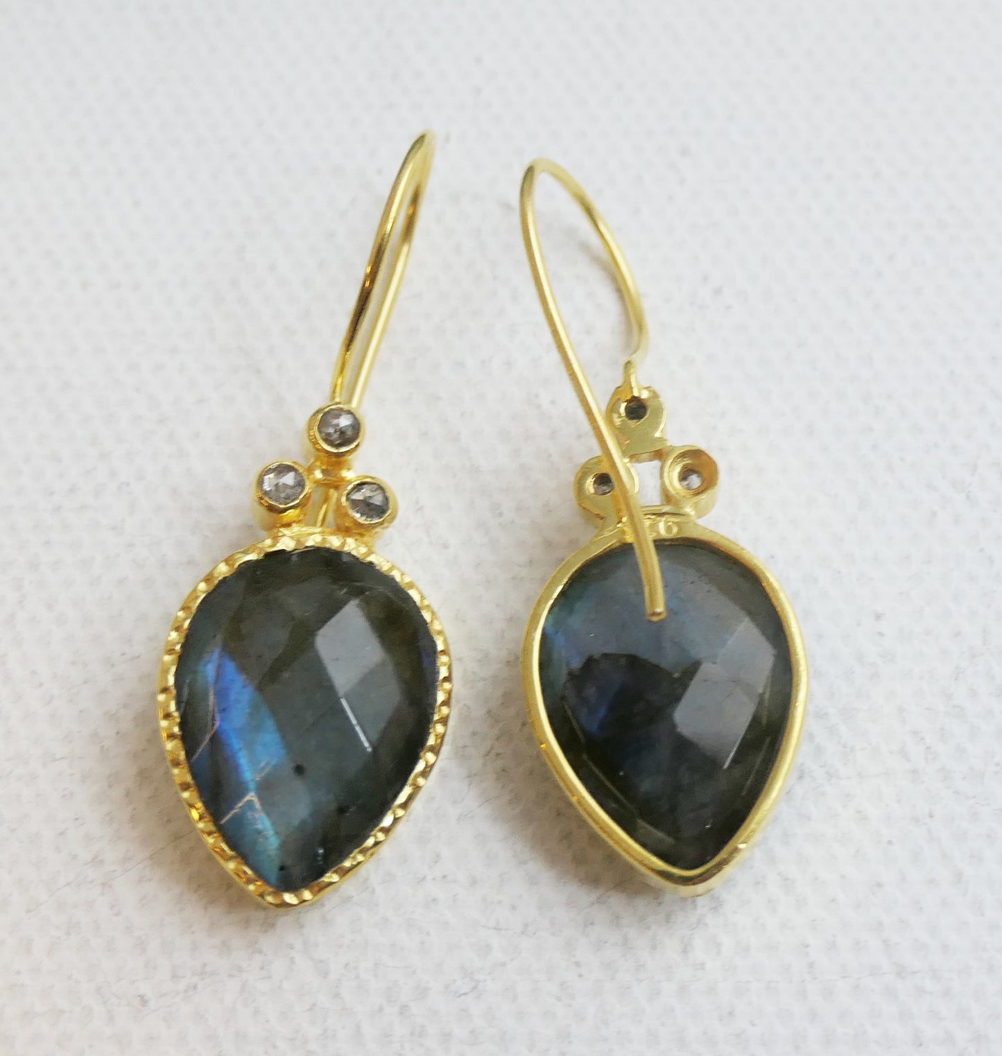 Pear Shape Labradorite and Diamond Vermeil Earrings